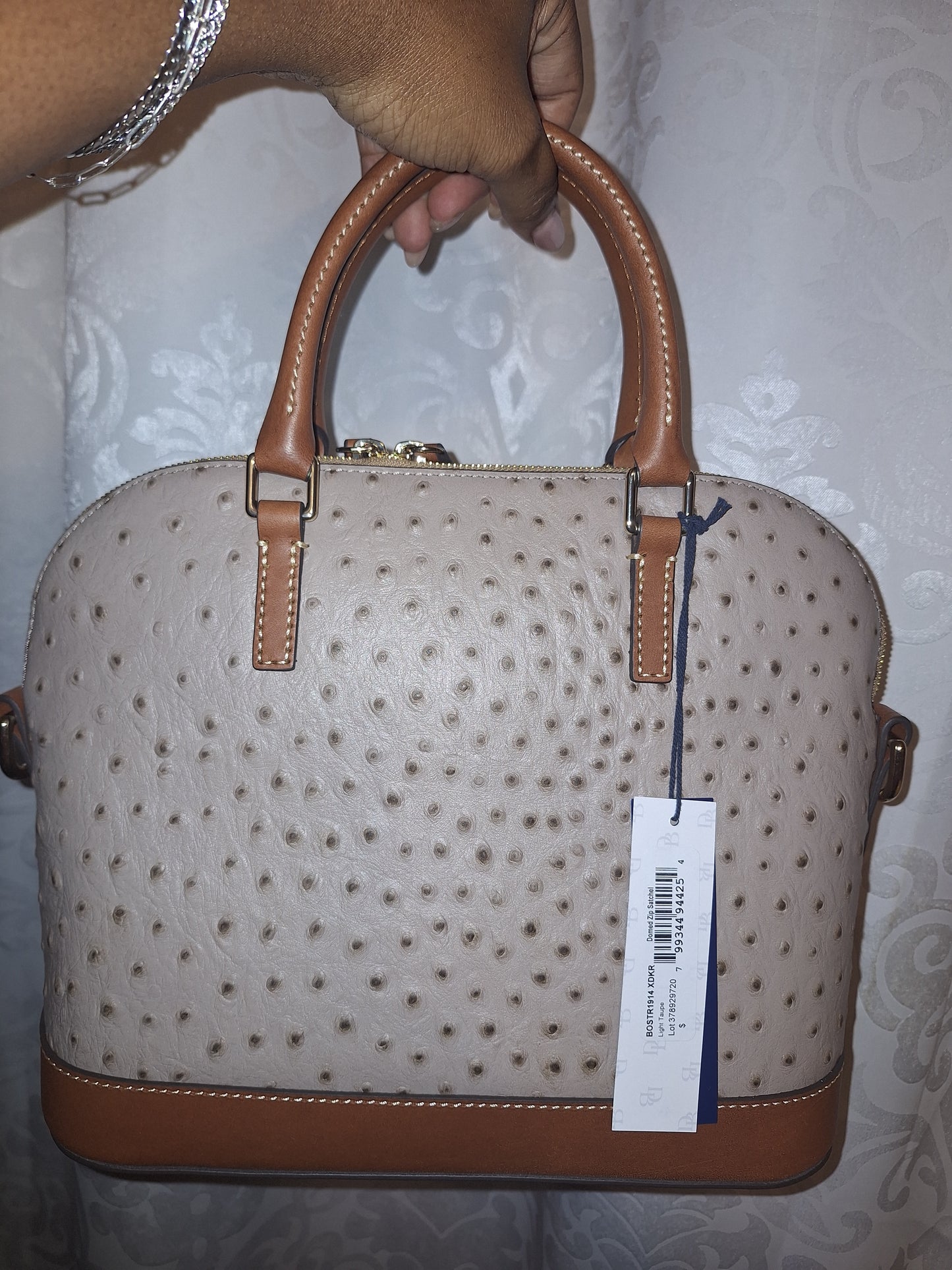 Dooney & Bourke Domed Zip Satchel - Taupe Ostrich- NWT (Price Includes Shipping)
