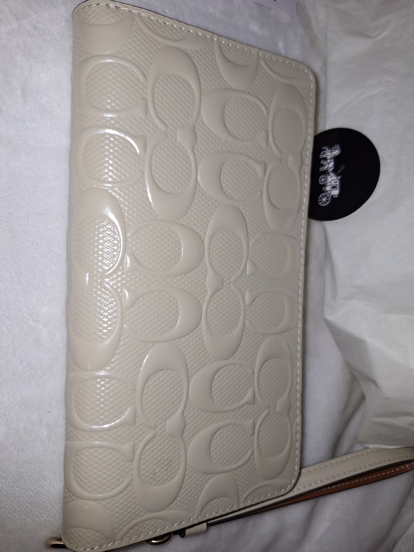 Coach Long Zip Wallet Wristlet - Signature Patent - Chalk/Ivory - NWT (Price Includes Shipping) (Matches Leather Ivory Rowan)