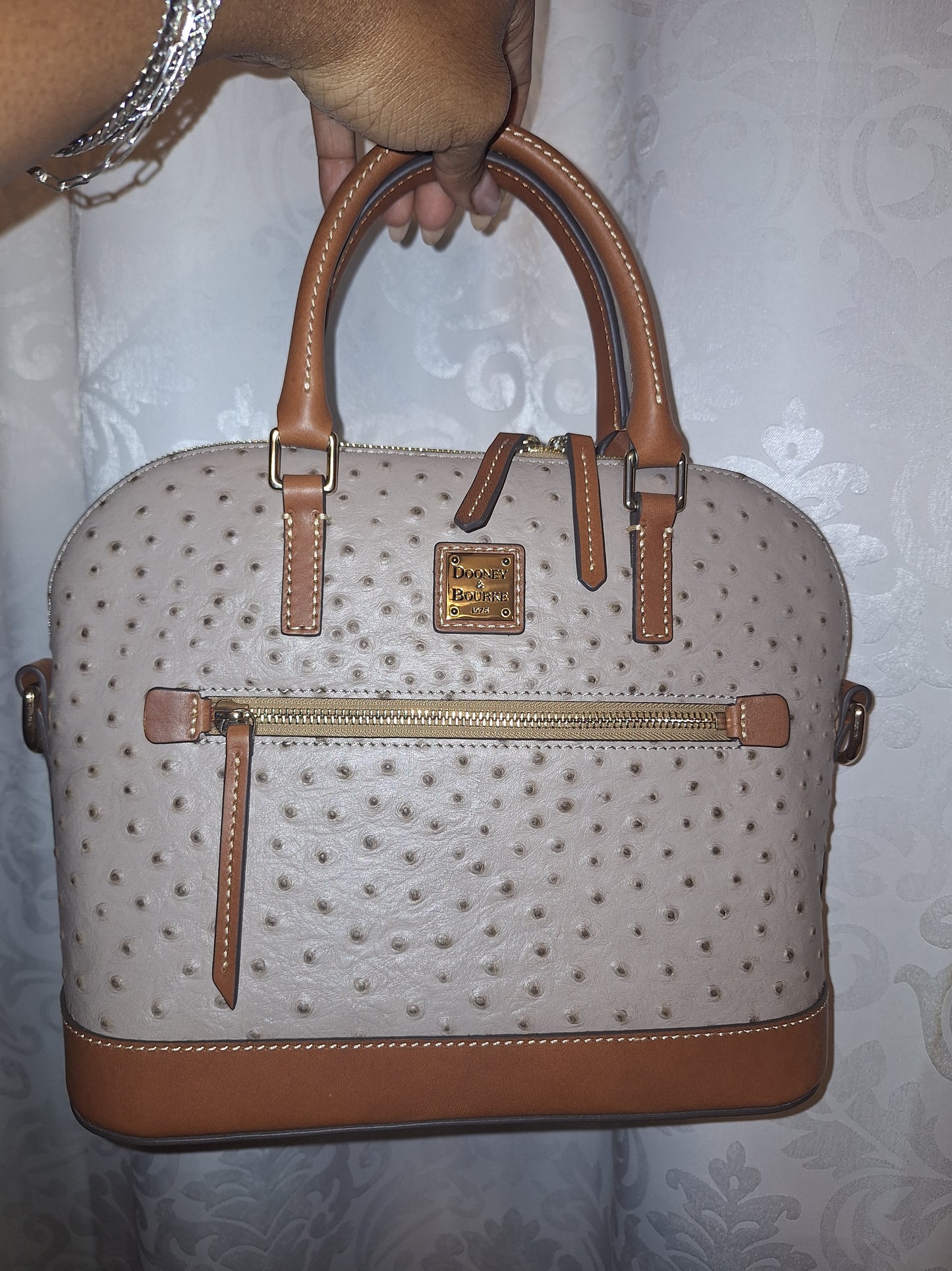 Dooney & Bourke Domed Zip Satchel - Taupe Ostrich- NWT (Price Includes Shipping)