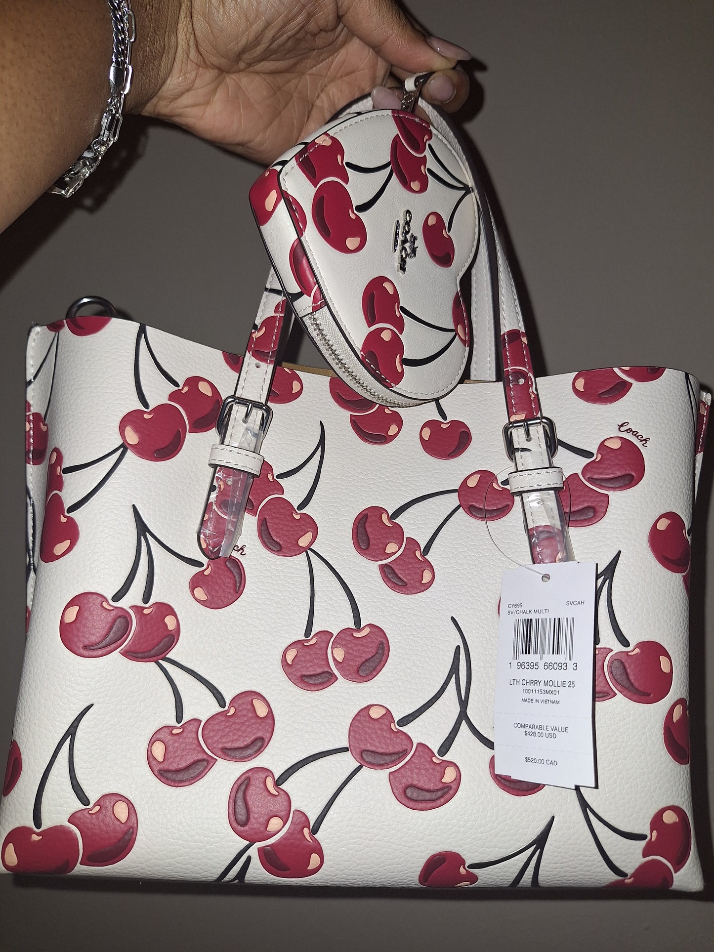 Coach Cherry Set (Mollie Tote Bag 25, Heart Coin Purse & Trigger Snap Bag Charm) - NWT (Price Includes Shipping)