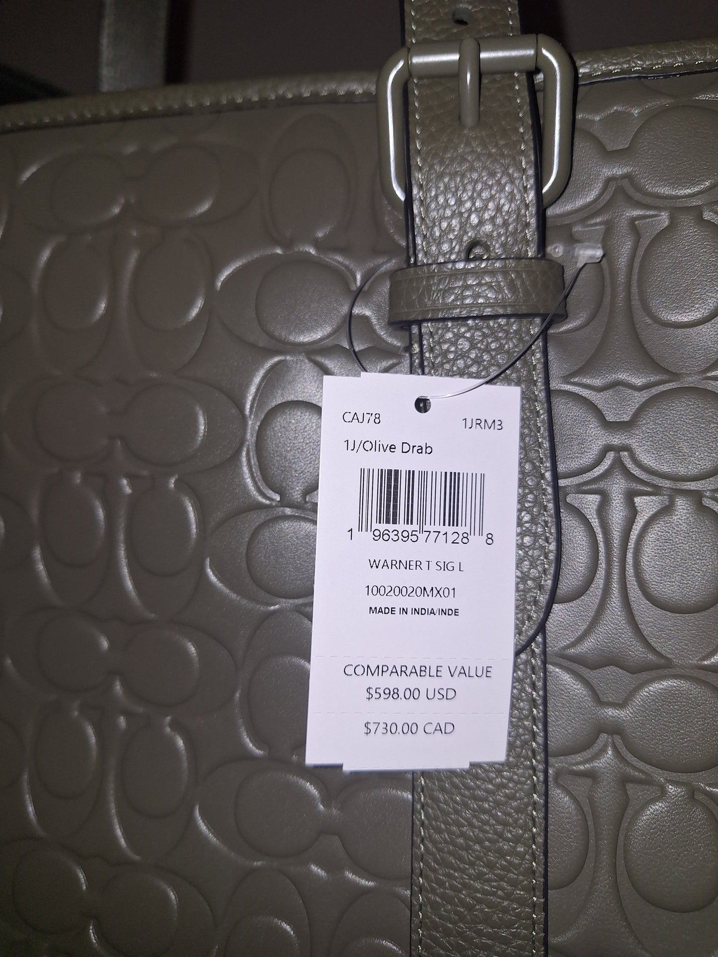 Coach Warner Signature Leather Tote - Olive - NWT (Price Includes Shipping)