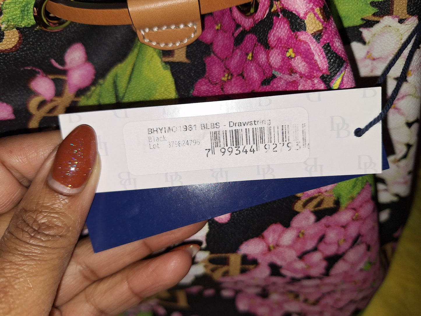 Dooney & Bourke Black Hydrangea Drawstring Bag - NWT & Matching Cosmetic Case - EUC (Price Includes Shipping)