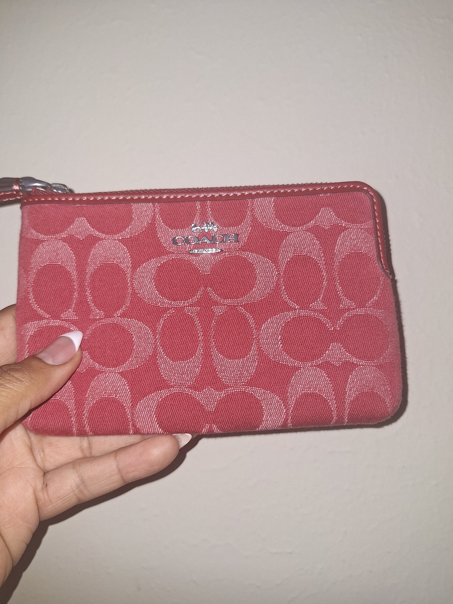 Coach Signature Denim Corner Zip Wristlet - Ruby Red - NWT - Price Includes Shipping