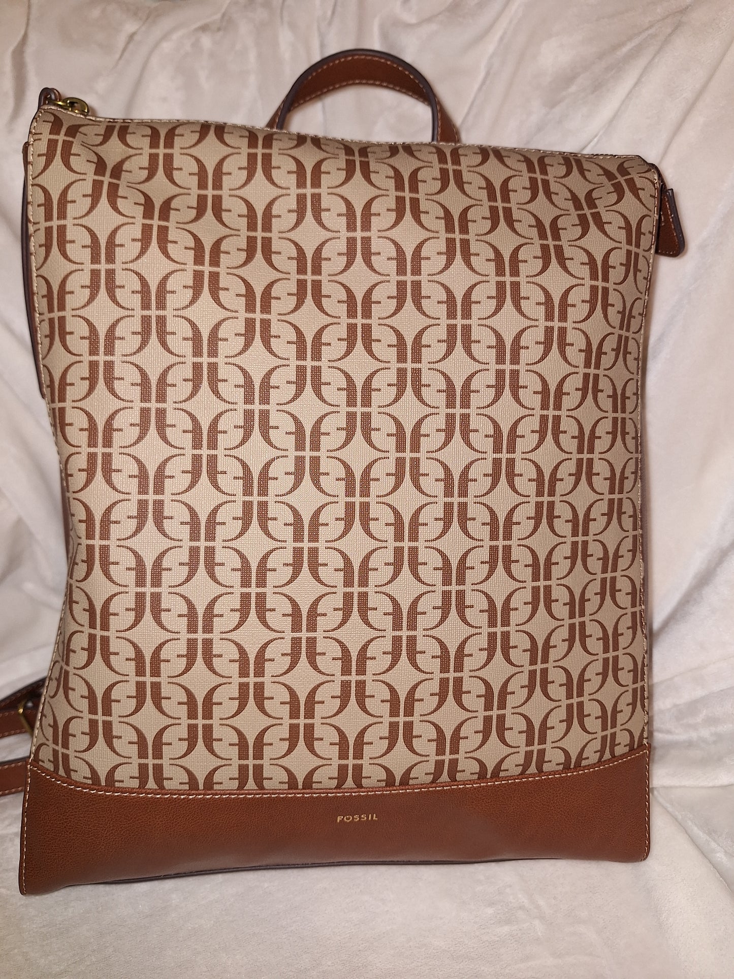 Fossil Elina Convertible Backpack Purse - Signature Canvas & Leather - Tan/Brown - NWT (Price Includes Shipping)