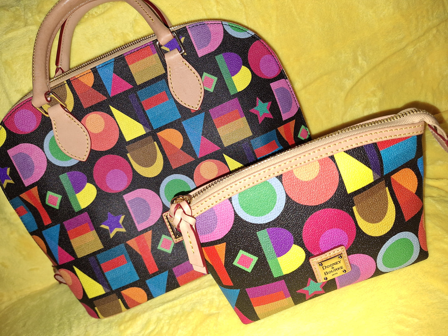 Dooney & Bourke Art Deco Zip Zip Satchel & Matching Cosmetic Case - Black - EUC (Price Includes Shipping)