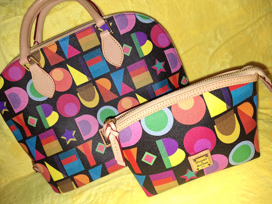 Dooney & Bourke Art Deco Zip Zip Satchel & Matching Cosmetic Case - Black - EUC (Price Includes Shipping)