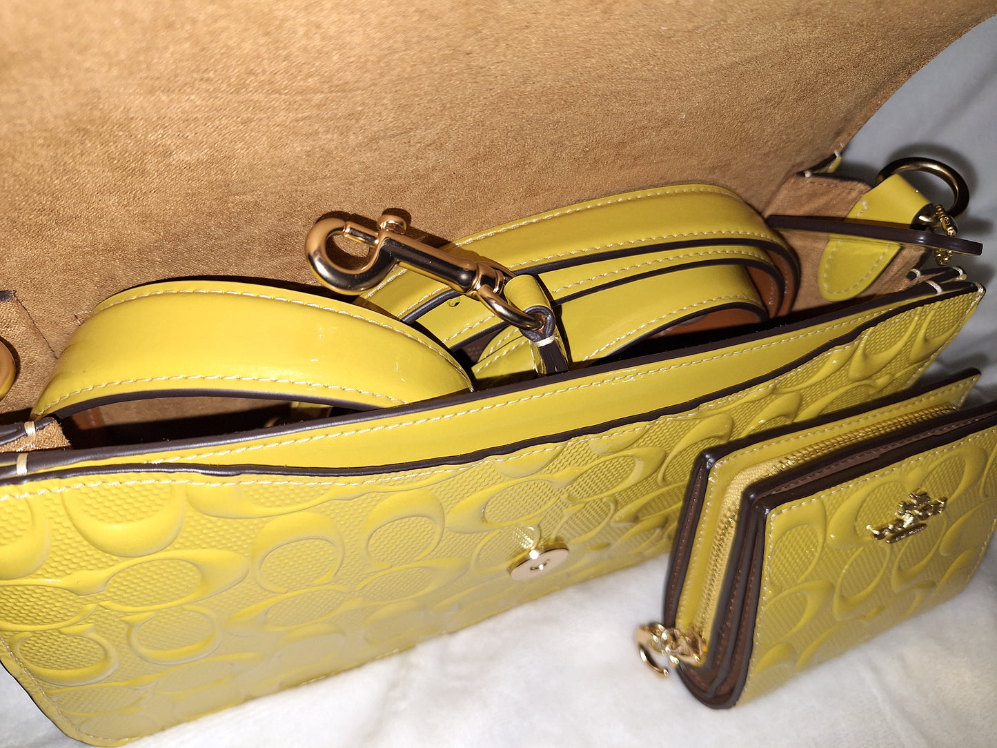 Coach Patent Morgan Bag & Snap Wallet - Gold (Yellow) - NWT (Price Includes Shipping)