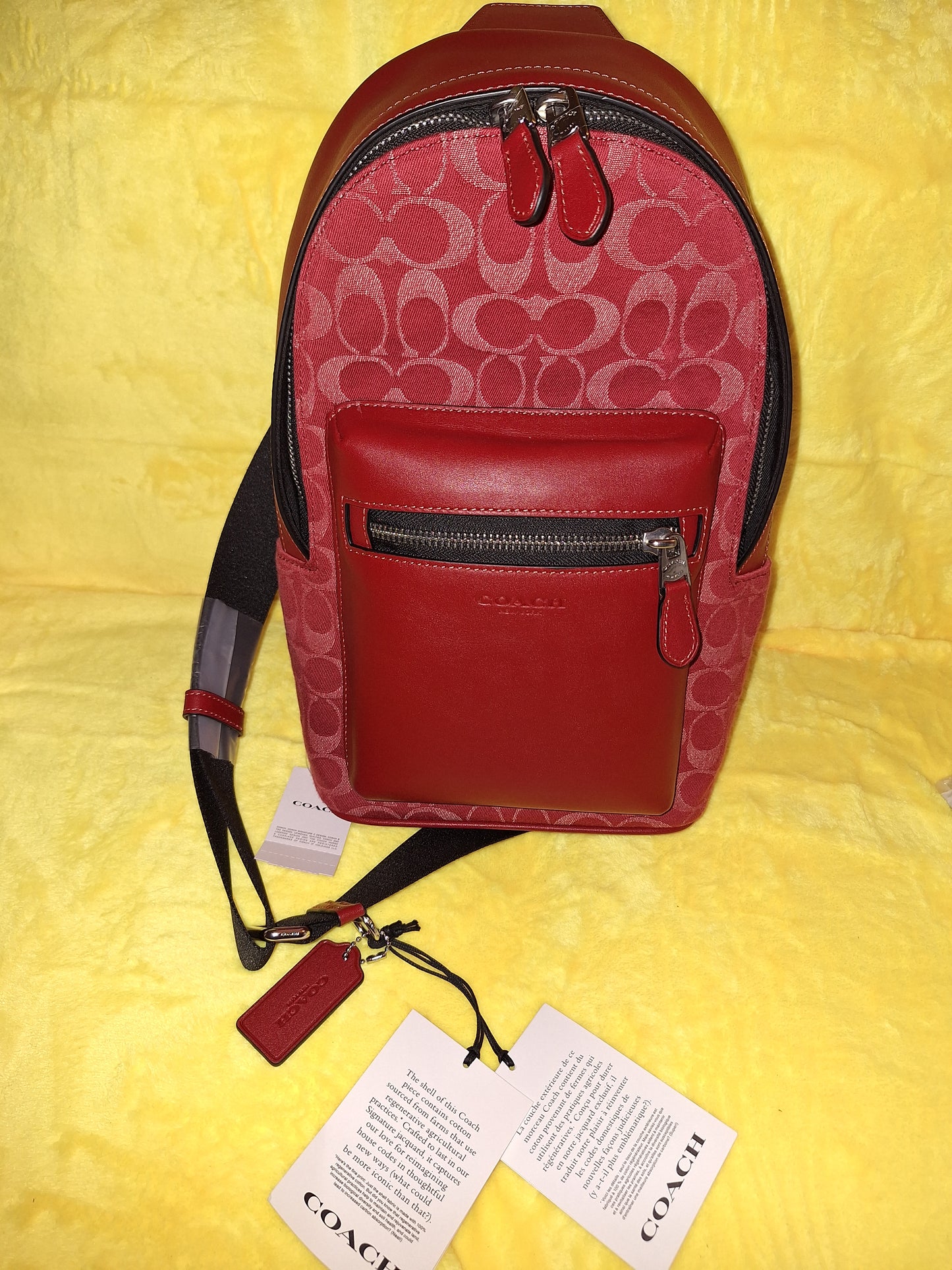 Coach Signature Denim West Pack Sling Bag - Ruby Red & Silver - NWT - Price Includes Shipping
