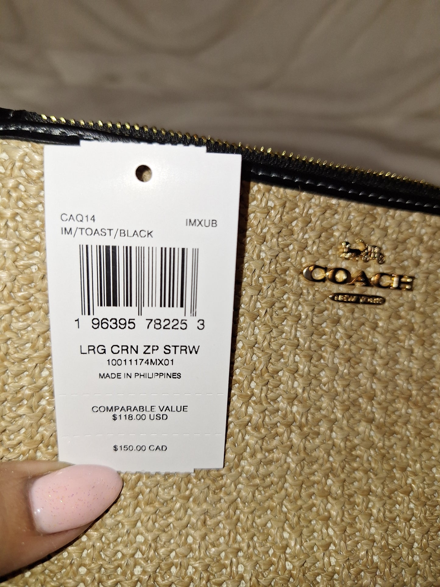 Coach Large Corner Zip - Straw/Toast/Black - NWT (Price Includes Shipping)