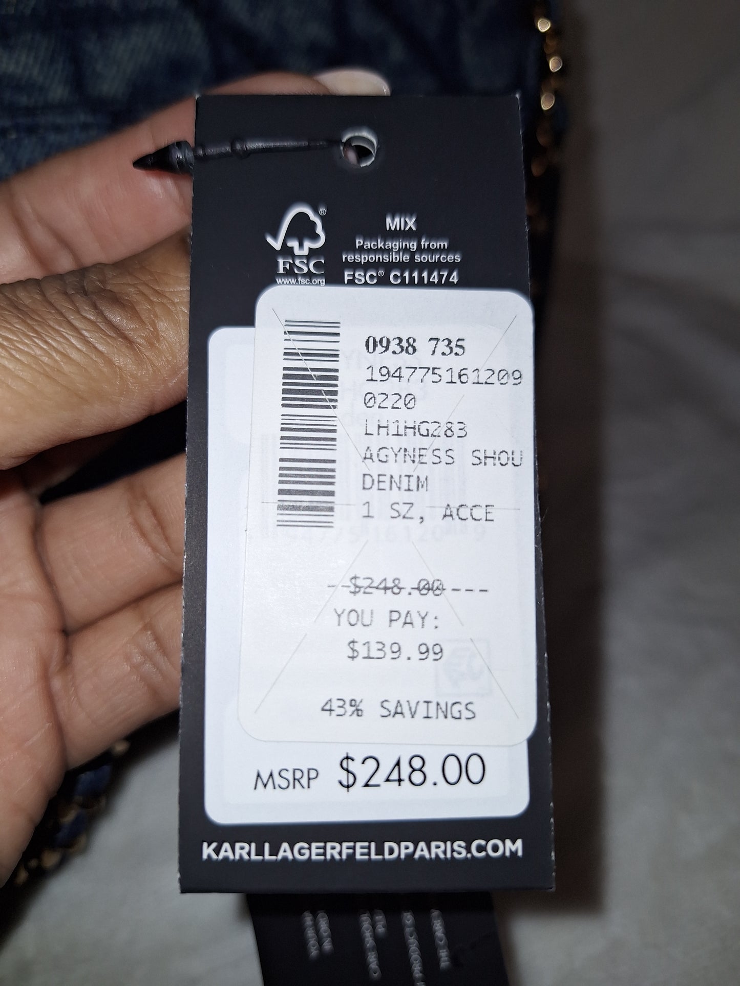 Karl Lagerfeld Agyness - Blue Denim - Regular Size - NWT (Price Includes Shipping)