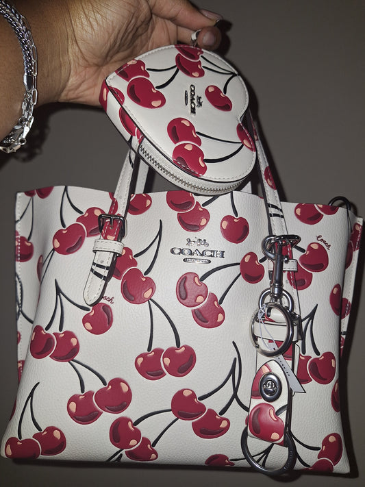 Coach Cherry Set (Mollie Tote Bag 25, Heart Coin Purse & Trigger Snap Bag Charm) - NWT (Price Includes Shipping)