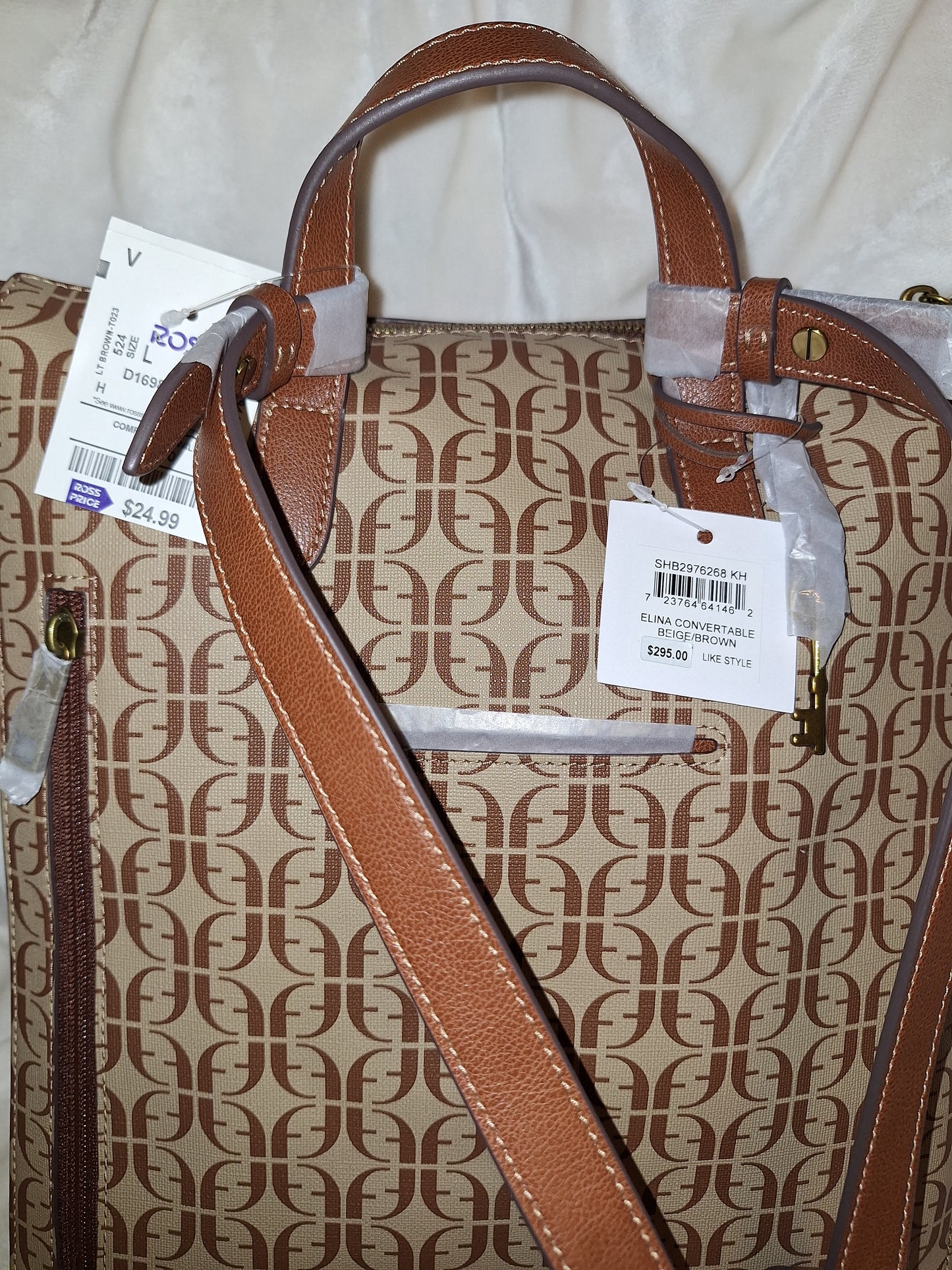 Fossil Elina Convertible Backpack Purse - Signature Canvas & Leather - Tan/Brown - NWT (Price Includes Shipping)