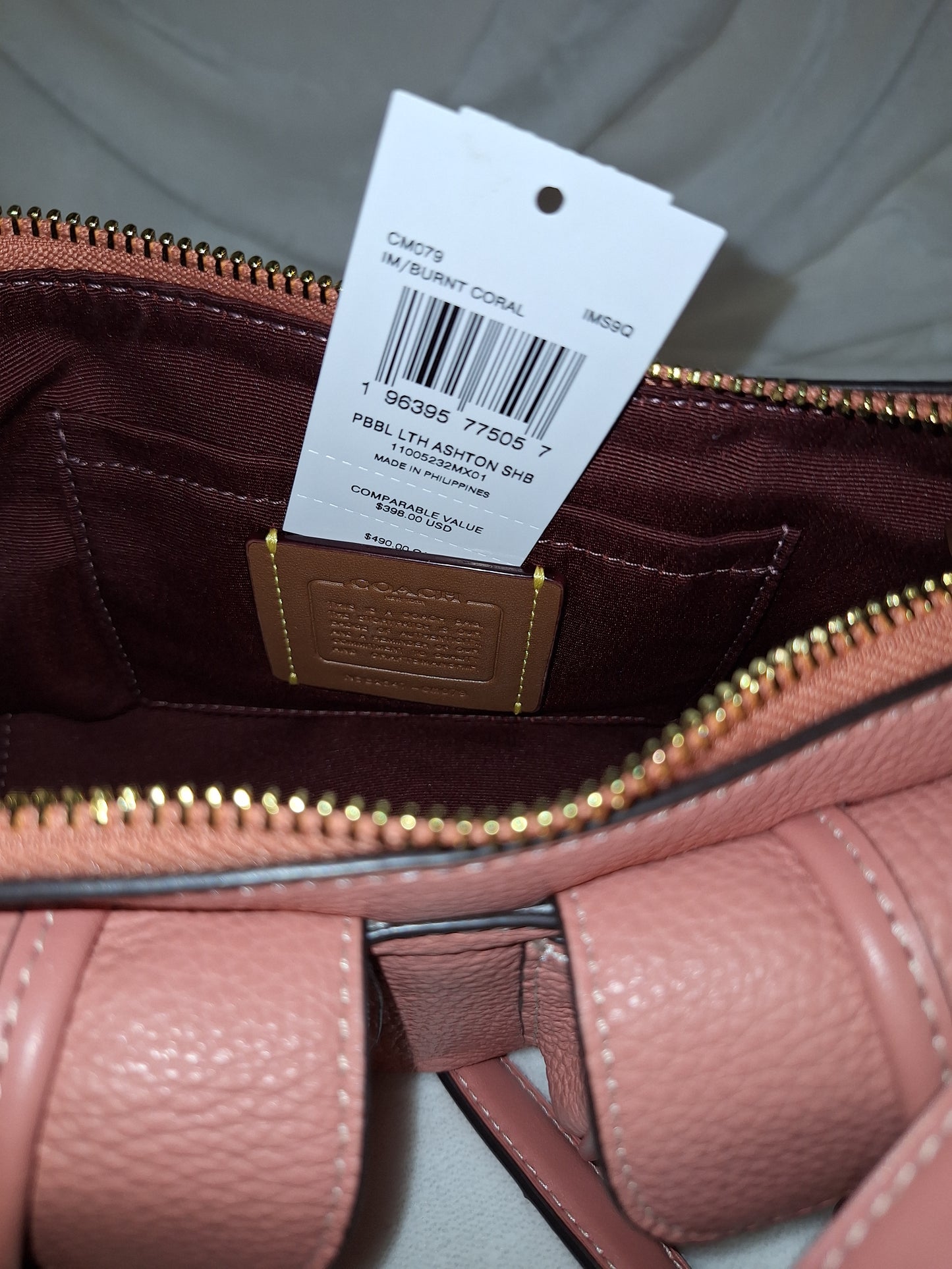 Coach Leather Ashton - Burnt Coral - NWT (Price Includes Shipping)
