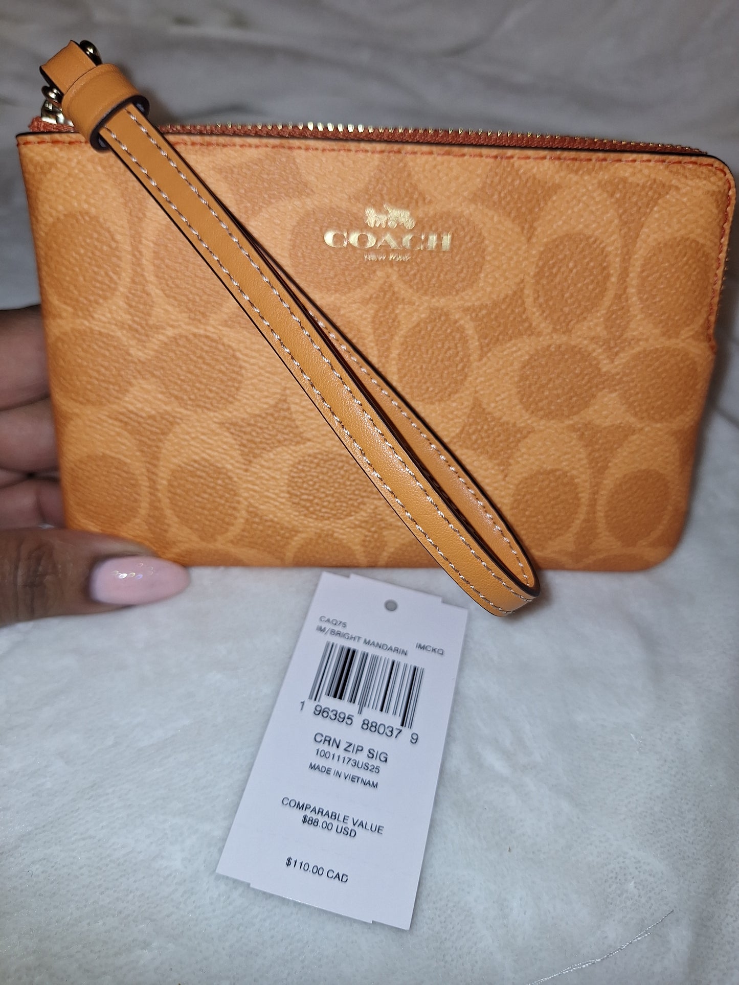 Coach Corner Zip Wristlet - Bright Mandarin - NWT (Price Includes Shipping)