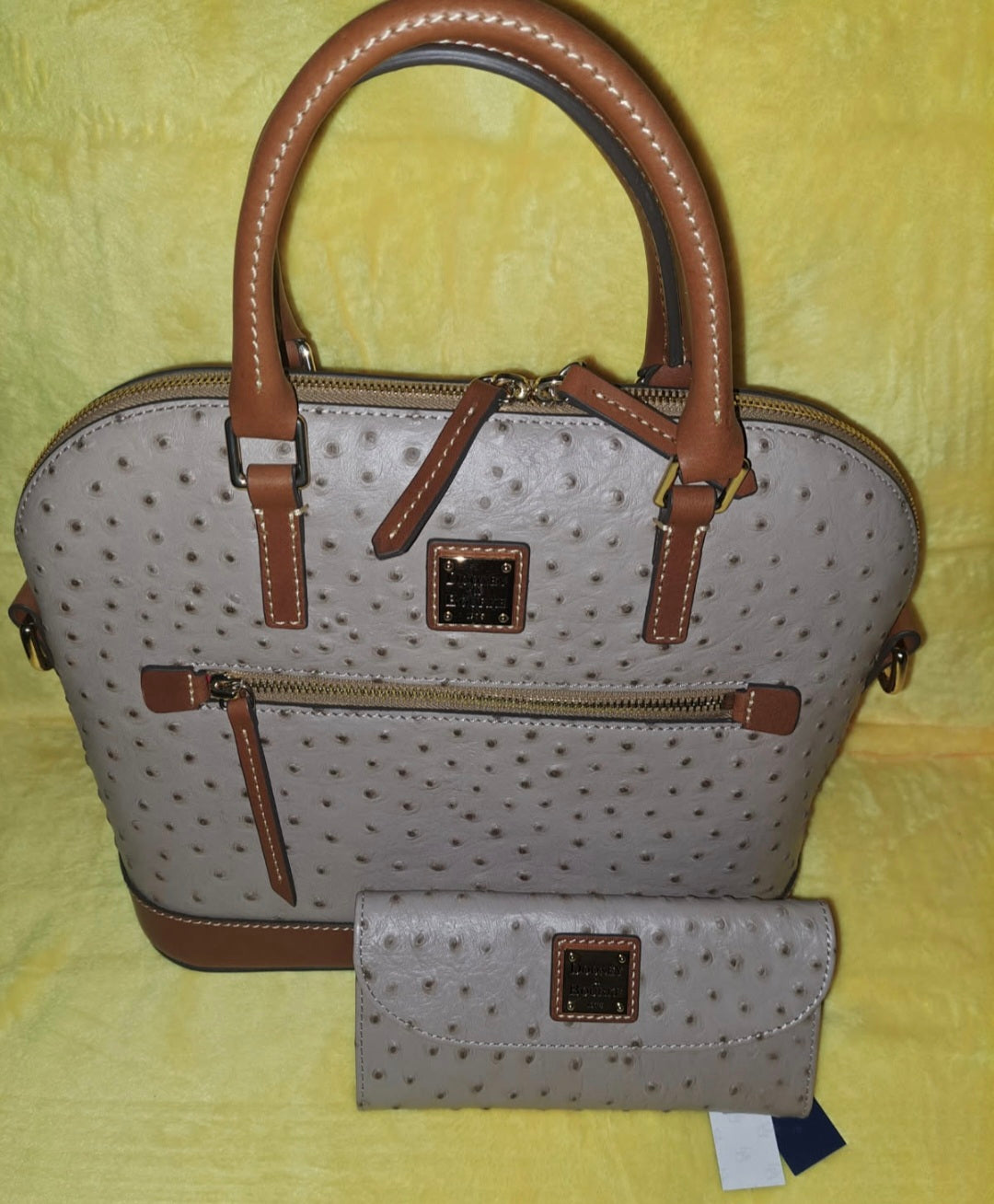 Dooney & Bourke Domed Zip Satchel & Matching Wallet - Taupe Ostrich- NWT (Price Includes Shipping)