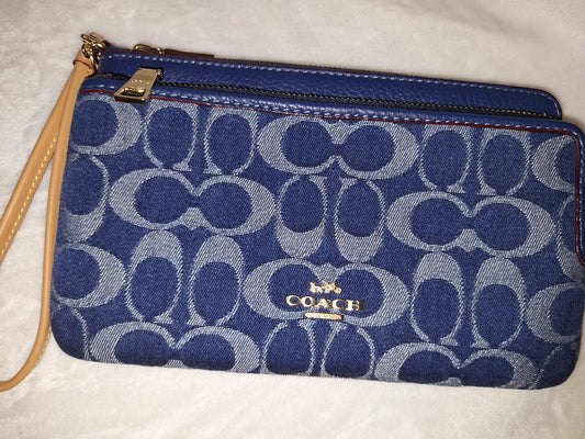 Coach Signature Denim Double Zip Wallet Wristlet - EUC - (Price Includes Shipping)