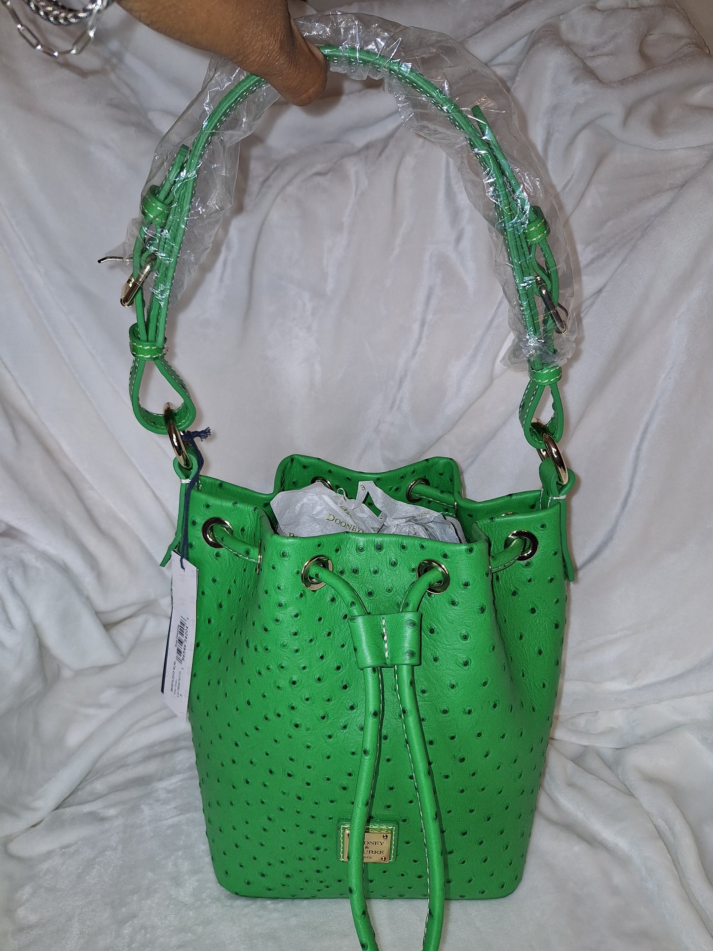 Dooney & Bourke Small Ostrich Drawstring Bag - Kelly Green - NWT (Price Includes Shipping)