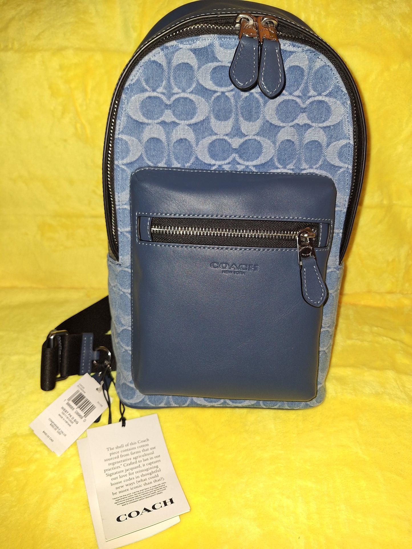 Coach Signature Denim West Pack Sling Bag - Denim & Silver - NWT - Price Includes Shipping