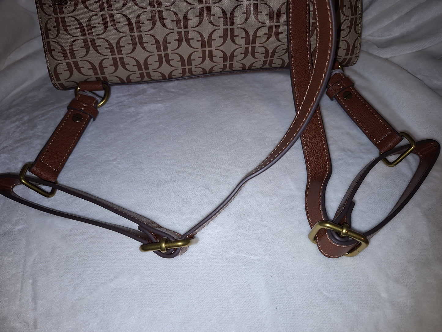 Fossil Elina Convertible Backpack Purse - Signature Canvas & Leather - Tan/Brown - NWT (Price Includes Shipping)