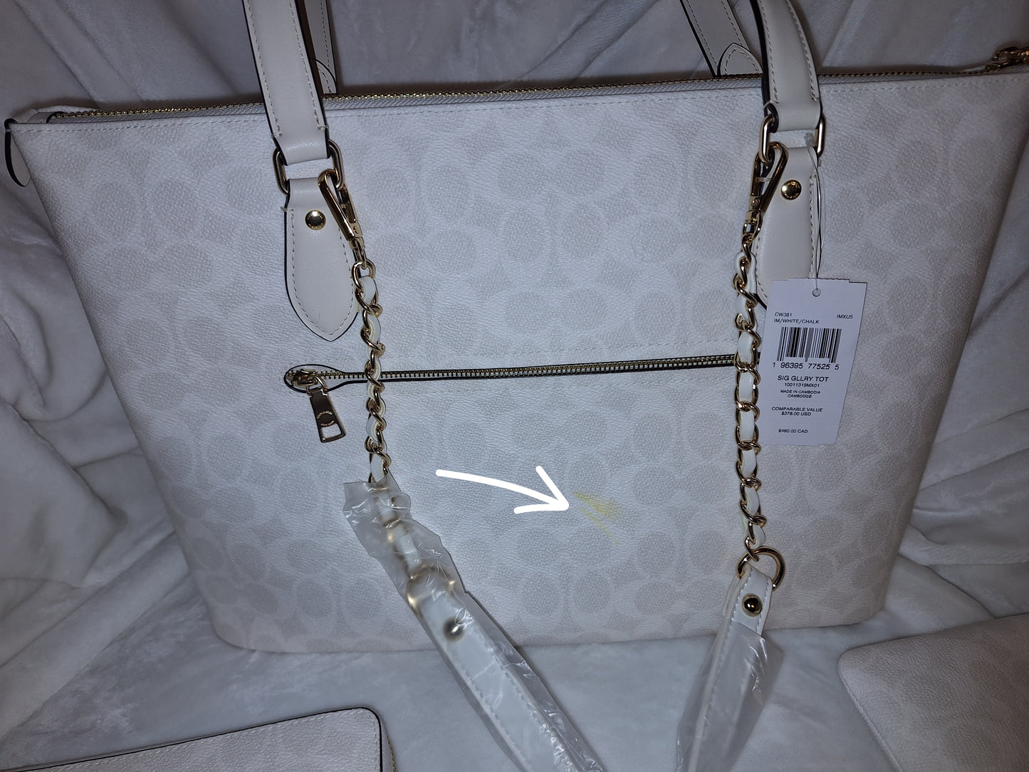 Coach Signature Gallery Tote - White/Chalk - NWT - (Yellow marked on the back shown in picture) & Long Zip Wallet - NWT & Large Corner Zip - NWT(Price Includes Shipping)