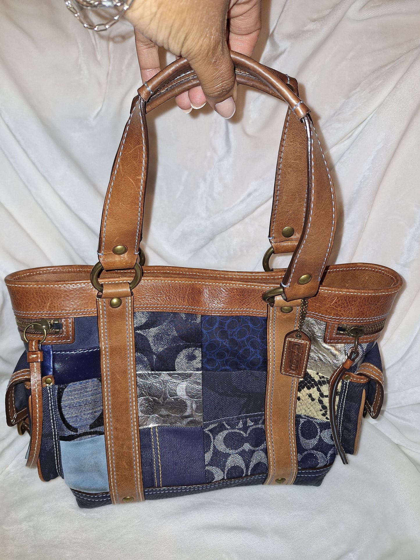 Coach Signature Denim Patchwork Tote & Matching Wristlet - GUC (Price Includes Shipping)
