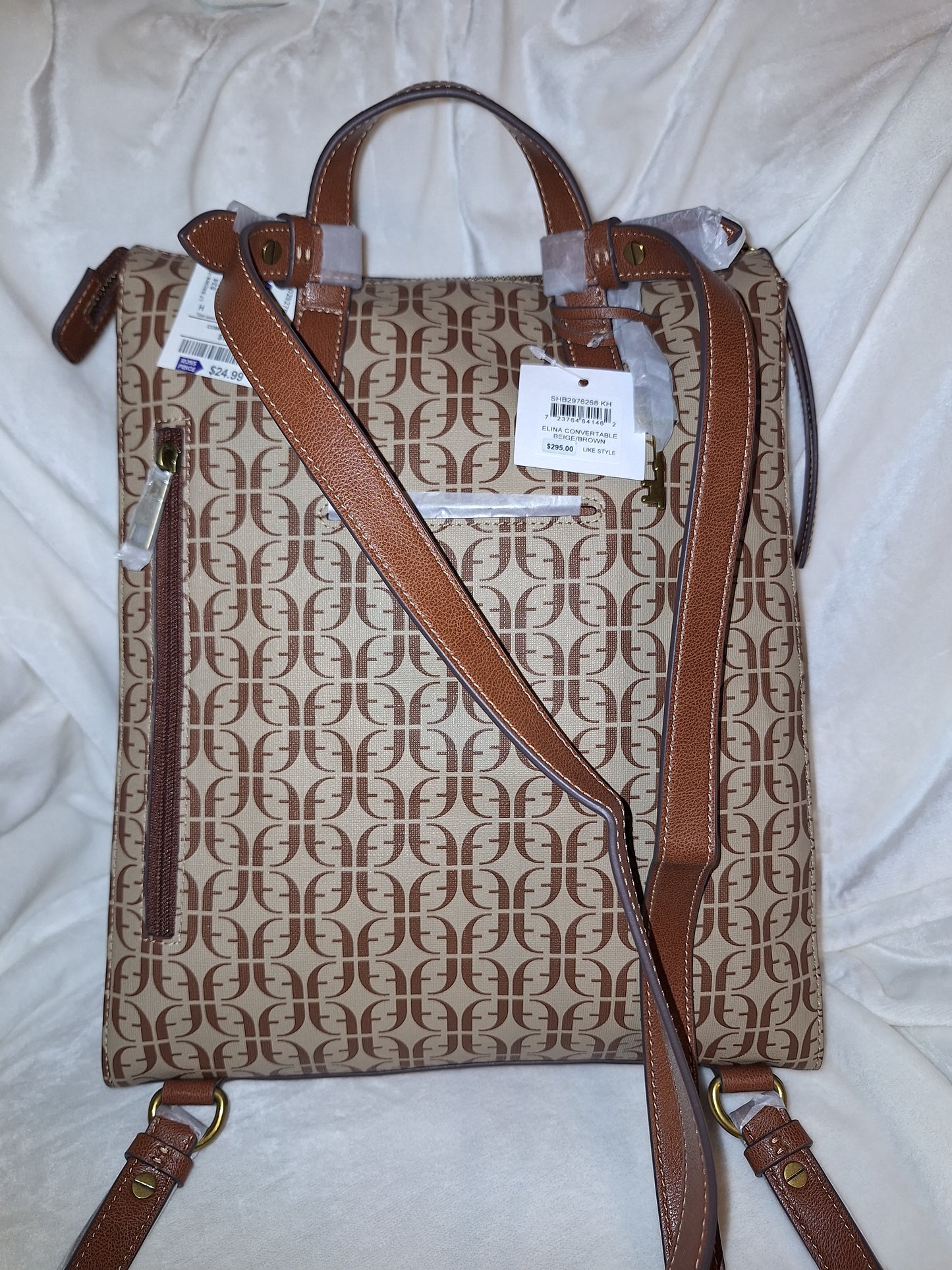 Fossil Elina Convertible Backpack Purse - Signature Canvas & Leather - Tan/Brown - NWT (Price Includes Shipping)