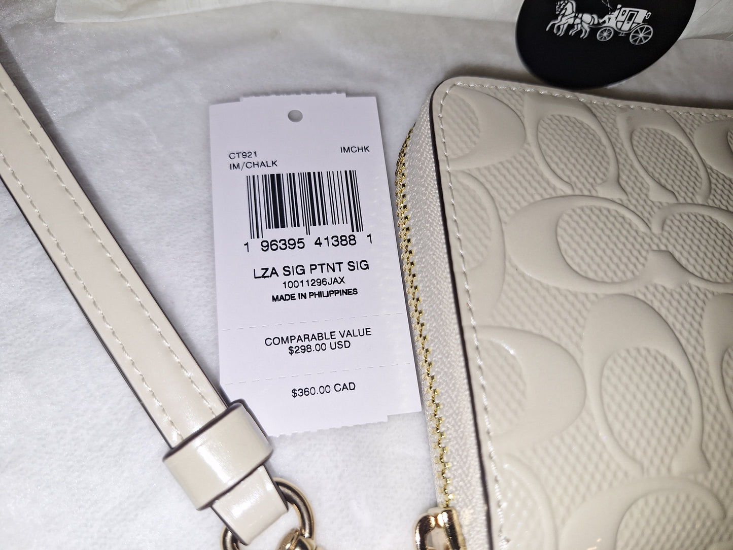 Coach Long Zip Wallet Wristlet - Signature Patent - Chalk/Ivory - NWT (Price Includes Shipping) (Matches Leather Ivory Rowan)