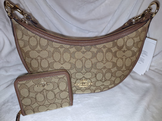 Coach Khaki/Saddle Signature Aria Bag & Matching Wallet - NWT (Price Includes Shipping)