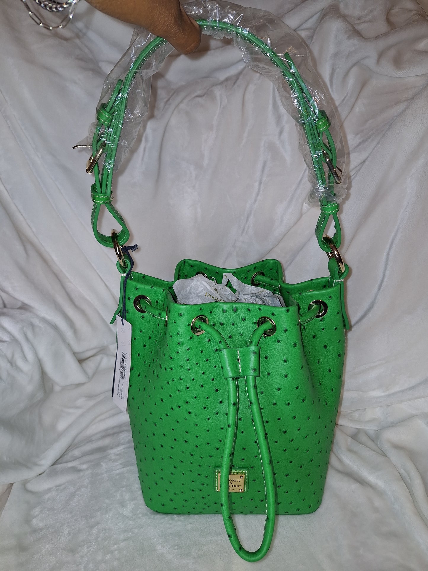 Dooney & Bourke Small Ostrich Drawstring Bag - Kelly Green - NWT (Price Includes Shipping)