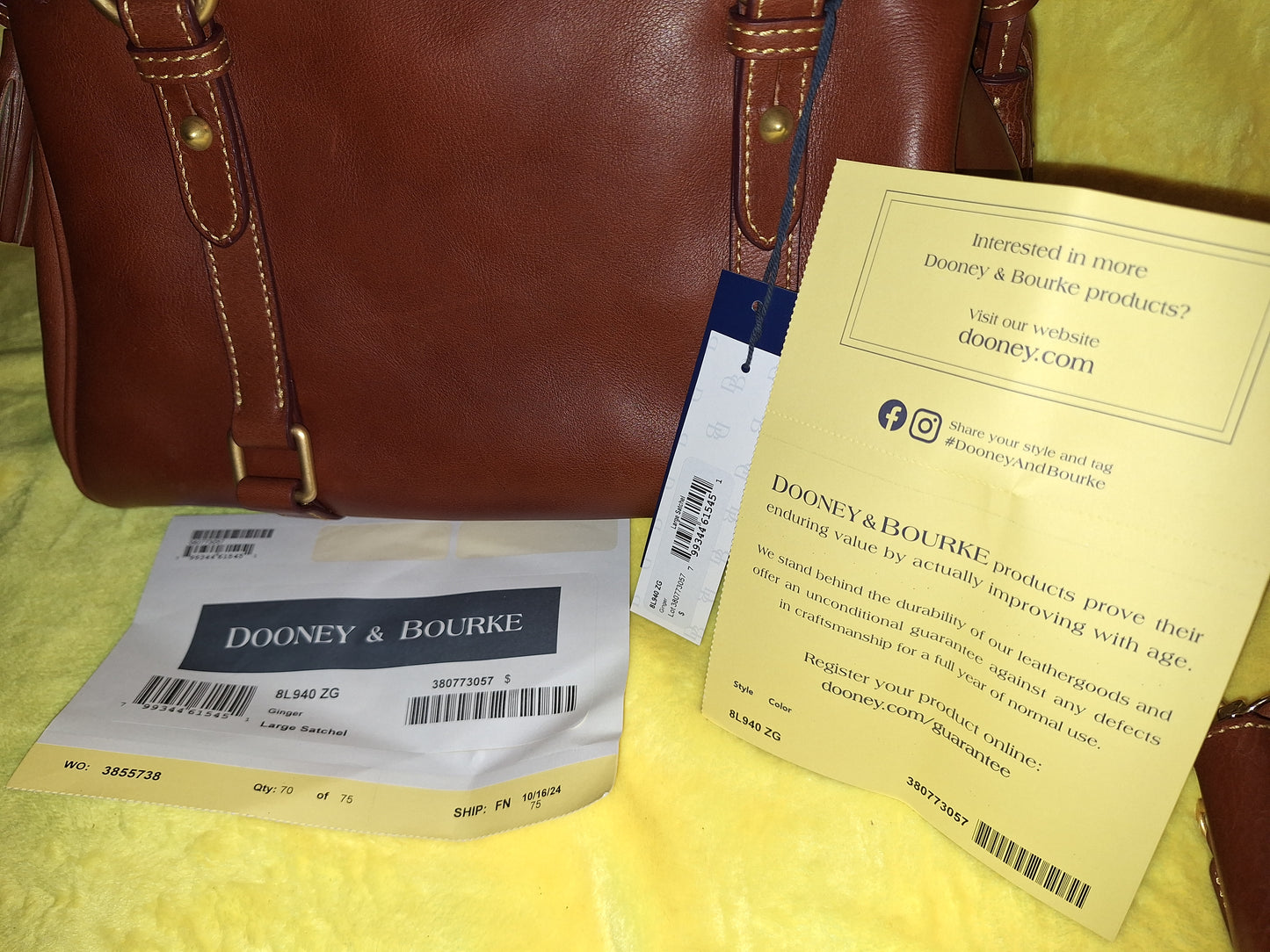 Dooney & Bourke (Large)  Florentine Leather Satchel & Matching Wallet - Ginger - NWT - Price Includes Shipping