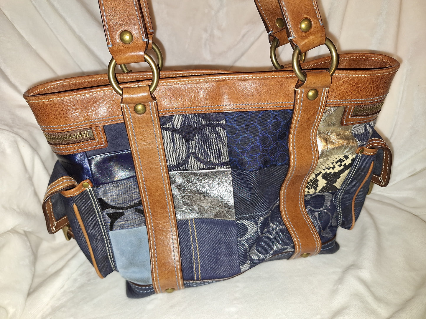 Coach Signature Denim Patchwork Tote & Matching Wristlet - GUC (Price Includes Shipping)