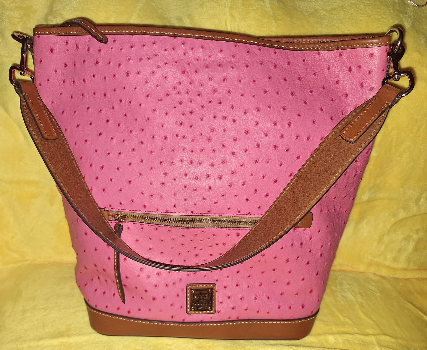 Dooney & Bourke Large Ostrich Hobo Bucket Bag - Hot Pink - EUC (Price Includes Shipping)