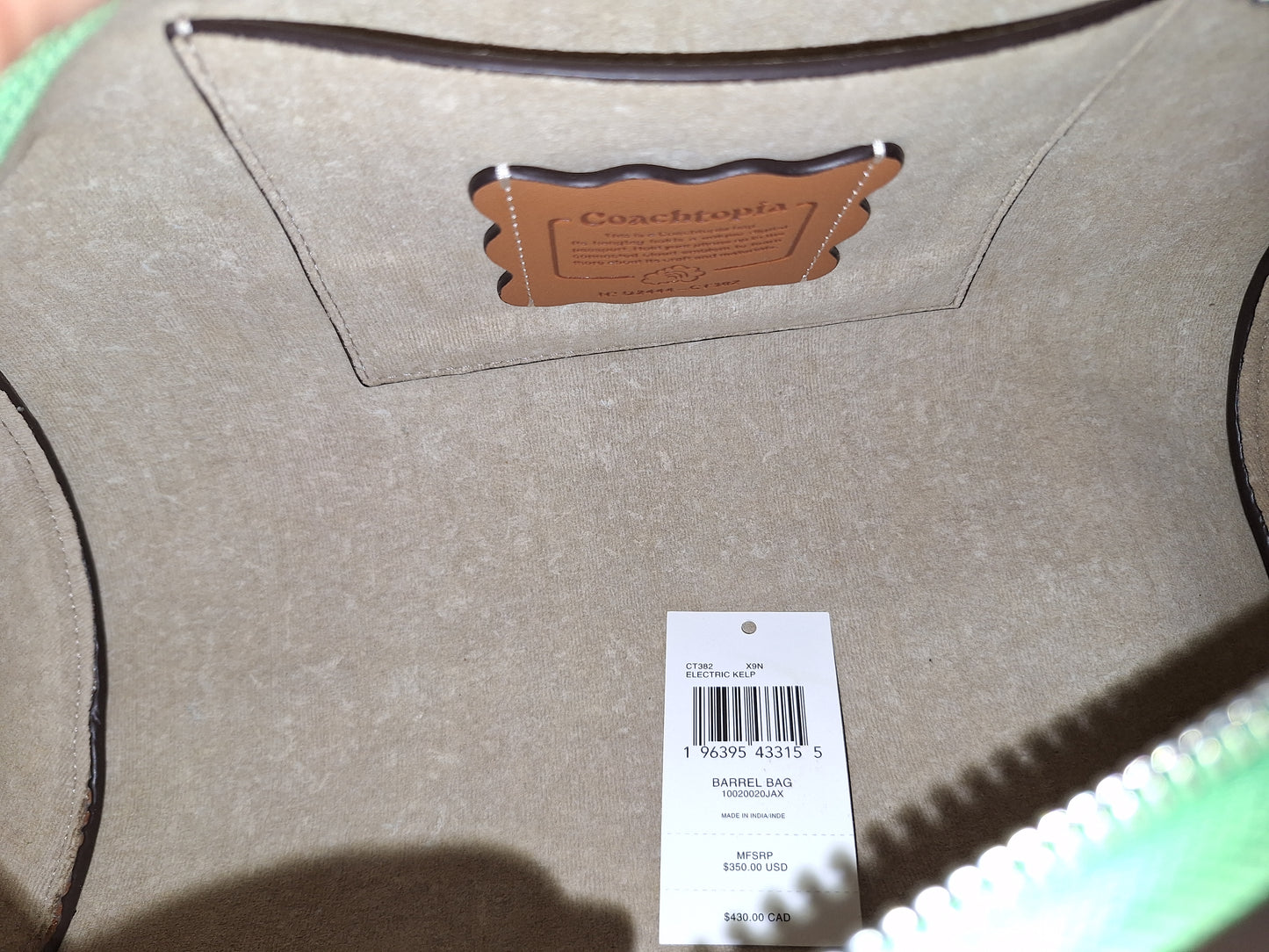 Coach Coachtopia Barrel Bag - Electric Kelp - EUC - (Price Includes Shipping) (Received from Coach without Coachtopia Hangtags)