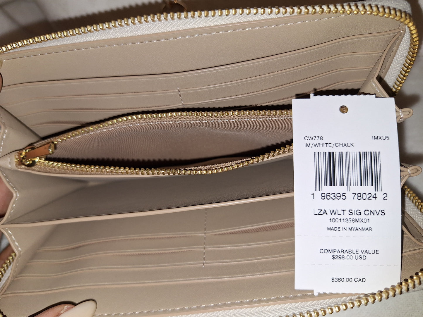 Coach Signature Gallery Tote - White/Chalk - NWT - (Yellow marked on the back shown in picture) & Long Zip Wallet - NWT & Large Corner Zip - NWT(Price Includes Shipping)