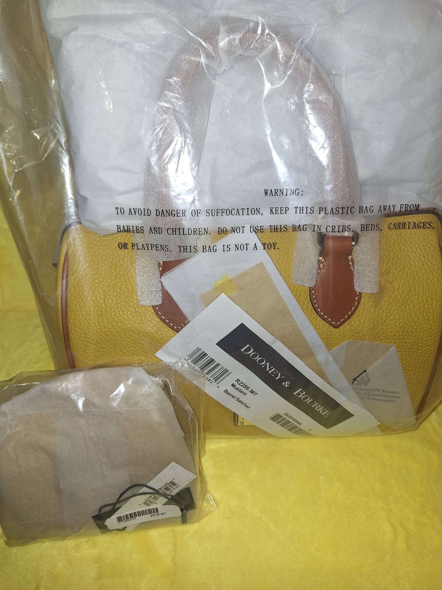 Dooney & Bourke Pebble Leather Barrel Satchel & Matching Kisslock Coin Purse - Mustard - NWT - Price Includes Shipping