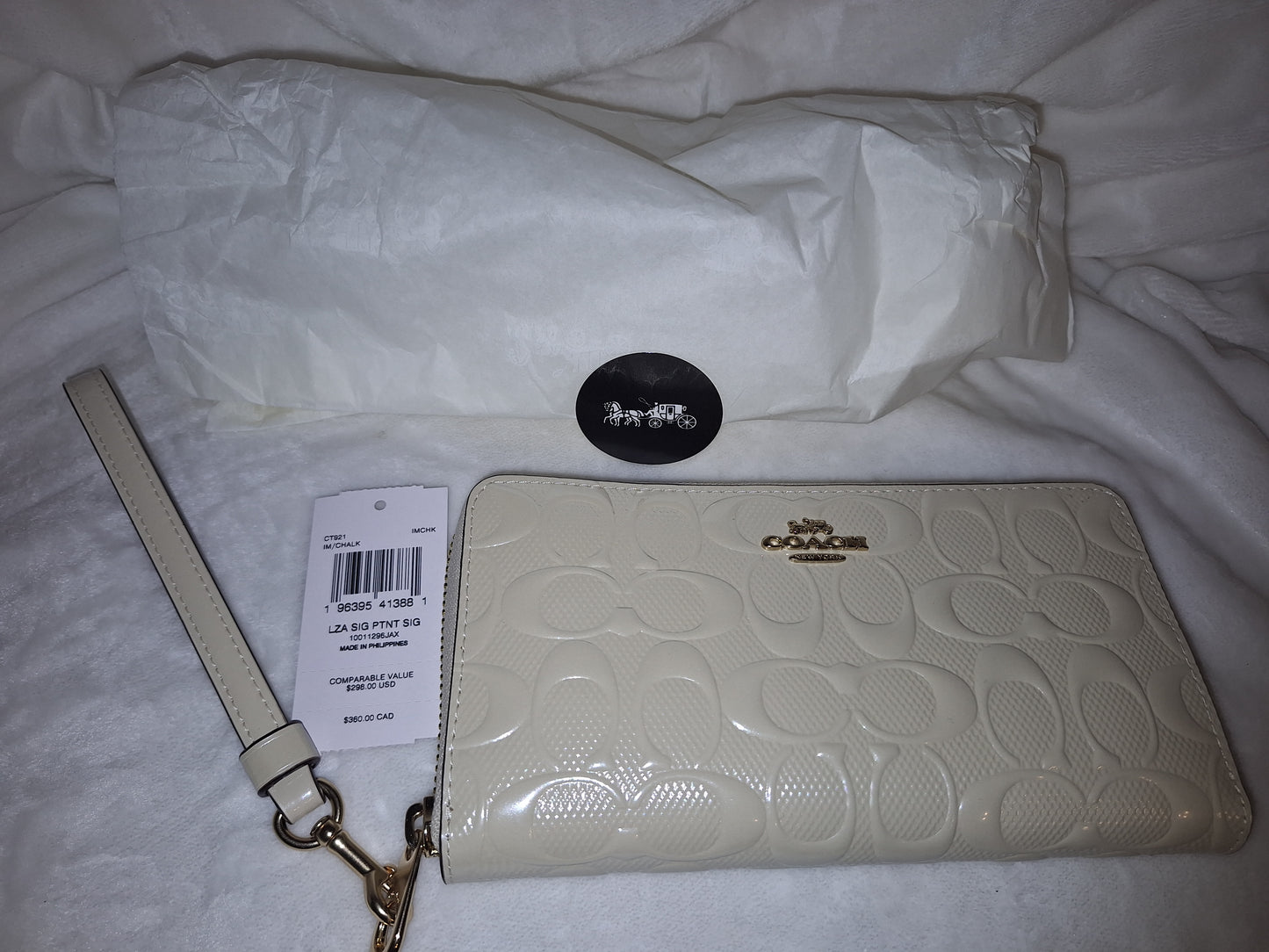 Coach Long Zip Wallet Wristlet - Signature Patent - Chalk/Ivory - NWT (Price Includes Shipping) (Matches Leather Ivory Rowan)