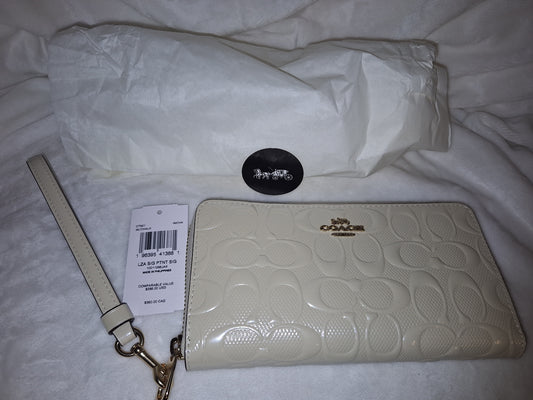 Coach Long Zip Wallet Wristlet - Signature Patent - Chalk/Ivory - NWT (Price Includes Shipping) (Matches Leather Ivory Rowan)