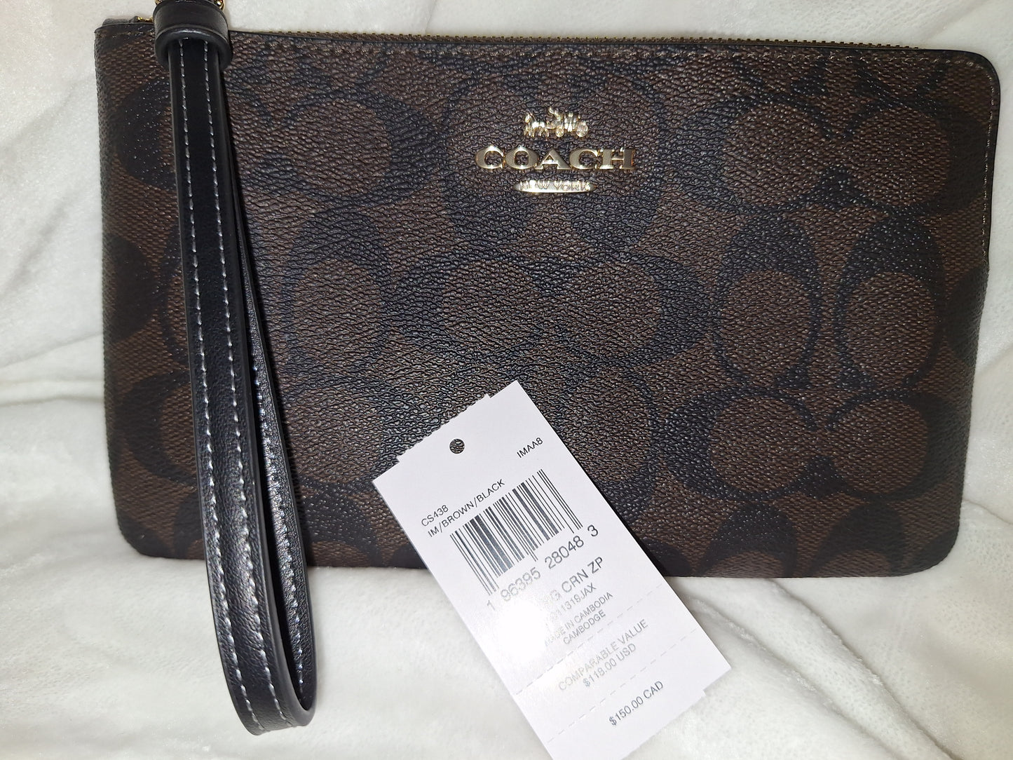 Coach Large Corner Zip - Signature Canvas - Brown/Black - NWT (Price Includes Shipping)