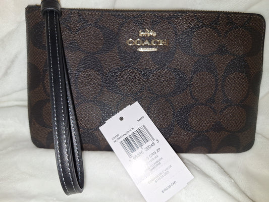 Coach Large Corner Zip - Signature Canvas - Brown/Black - NWT (Price Includes Shipping)