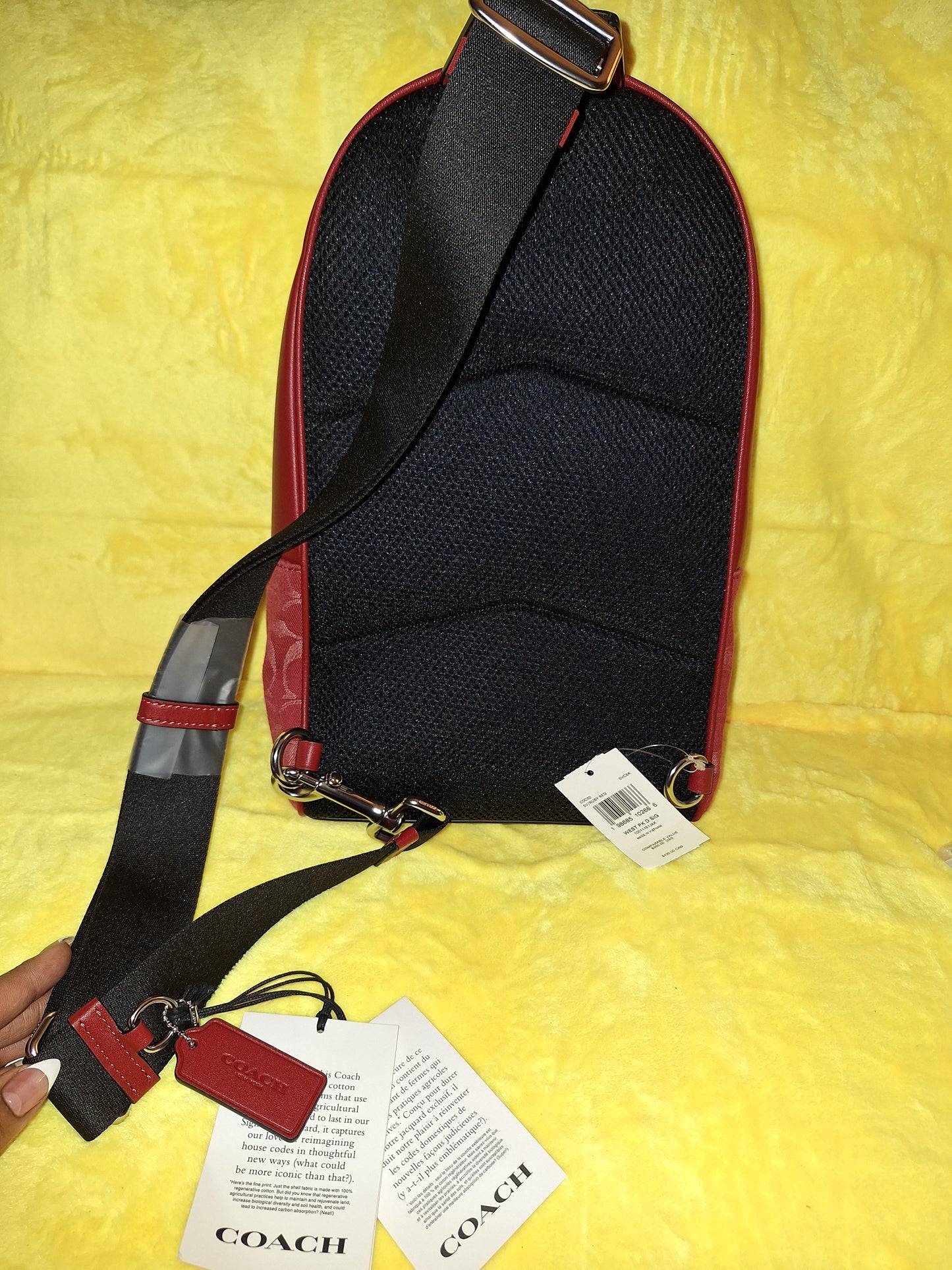 Coach Signature Denim West Pack Sling Bag - Ruby Red & Silver - NWT - Price Includes Shipping