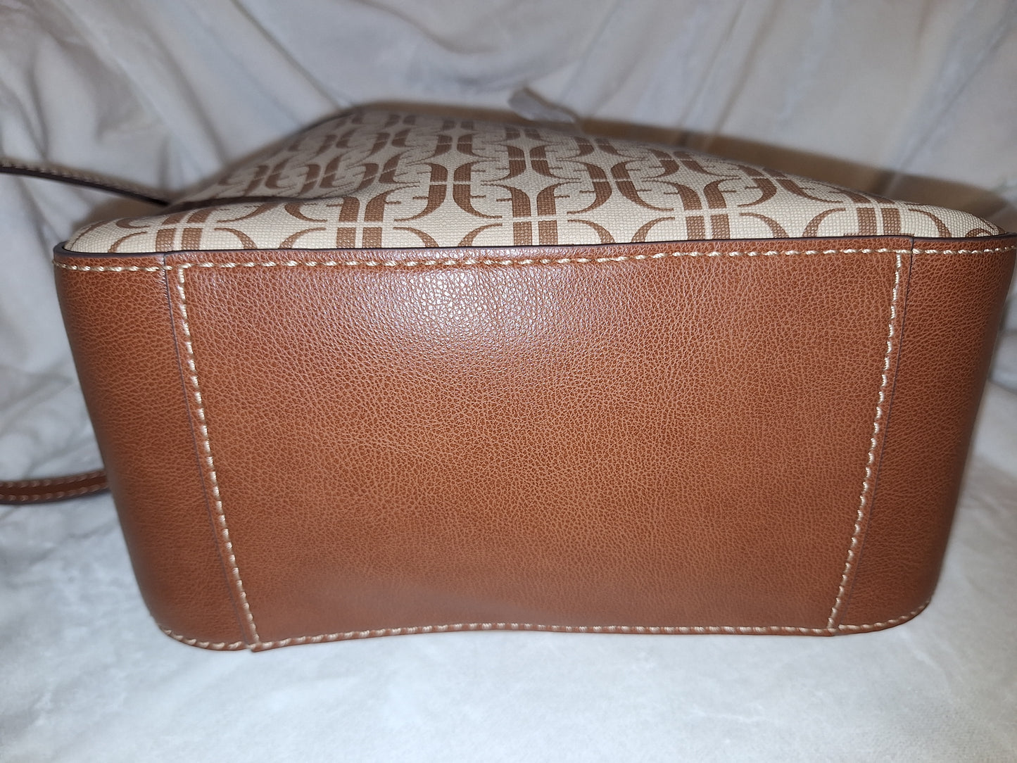 Fossil Tesa Bucket Drawstring Bag - Signature Canvas & Leather - Tan/Brown - NWT (Price Includes Shipping)