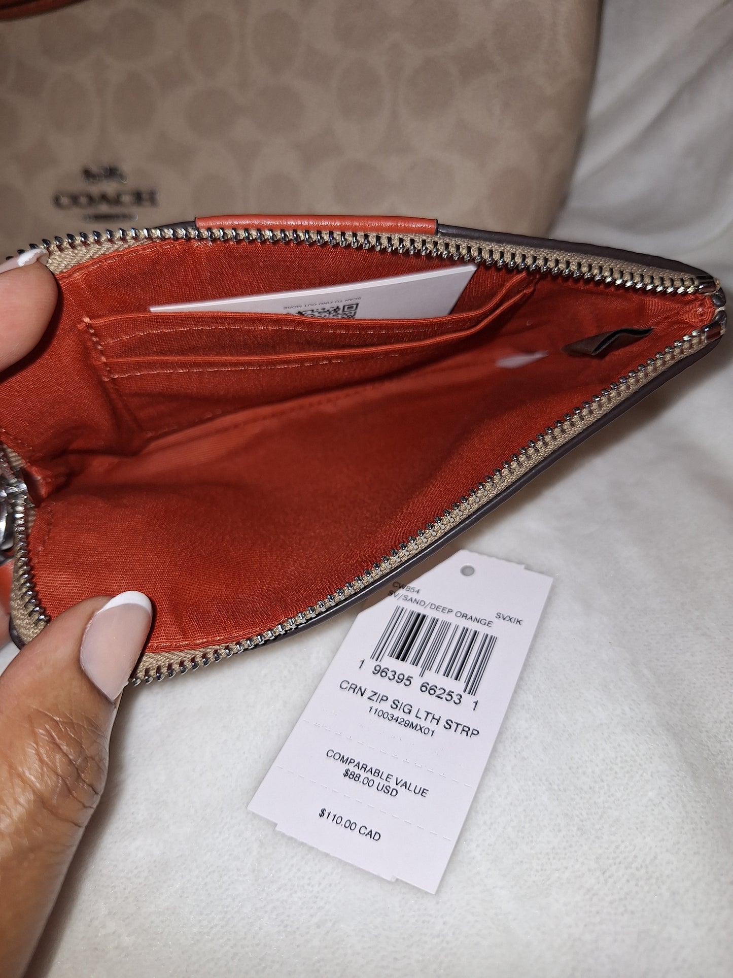 Coach Laurel Bag & Matching Corner Zip - Signature Canvas - Sand/Deep Orange - NWT (Price Includes Shipping)