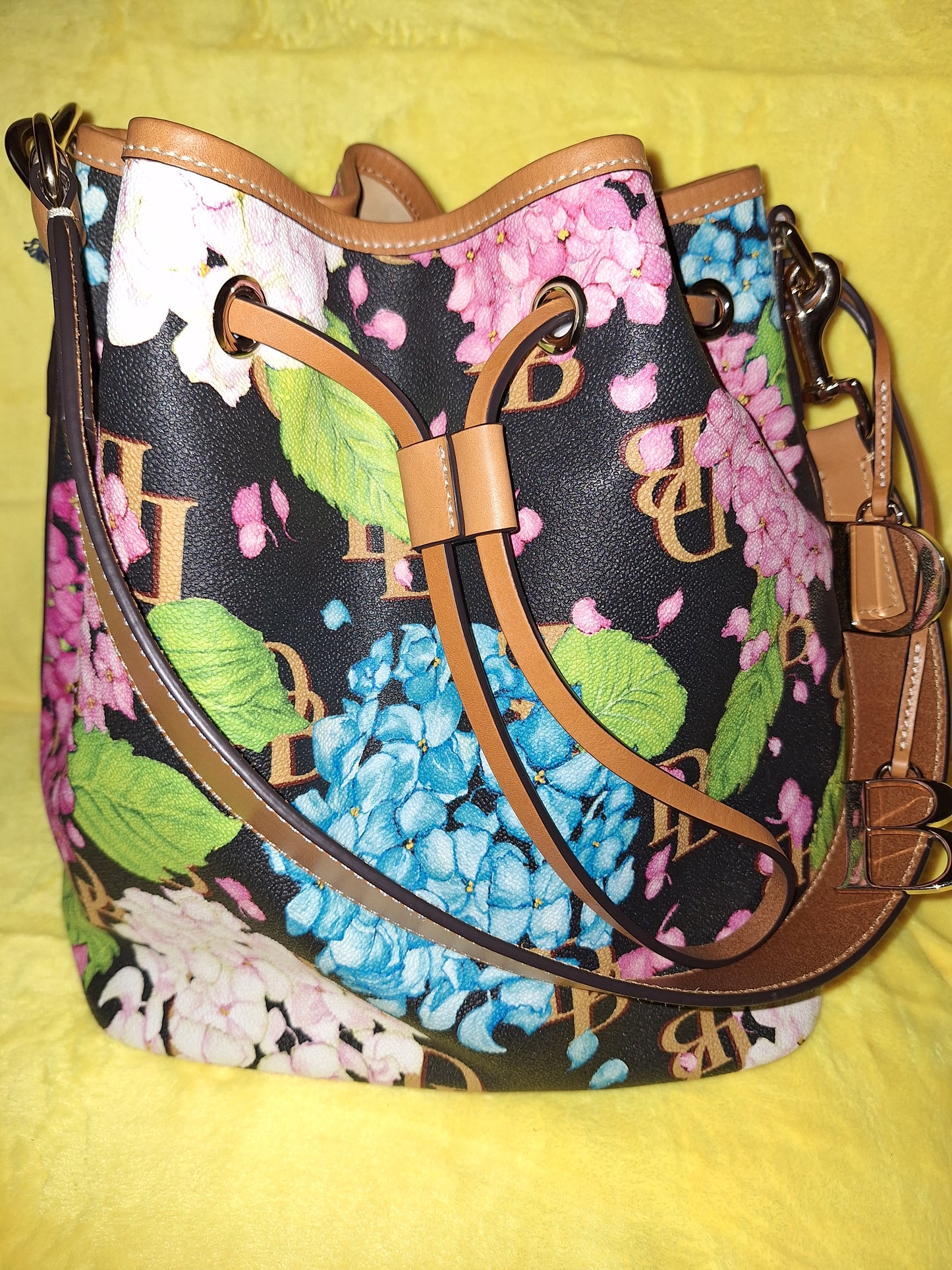 Dooney & Bourke Black Hydrangea Drawstring Bag - NWT & Matching Cosmetic Case - EUC (Price Includes Shipping)