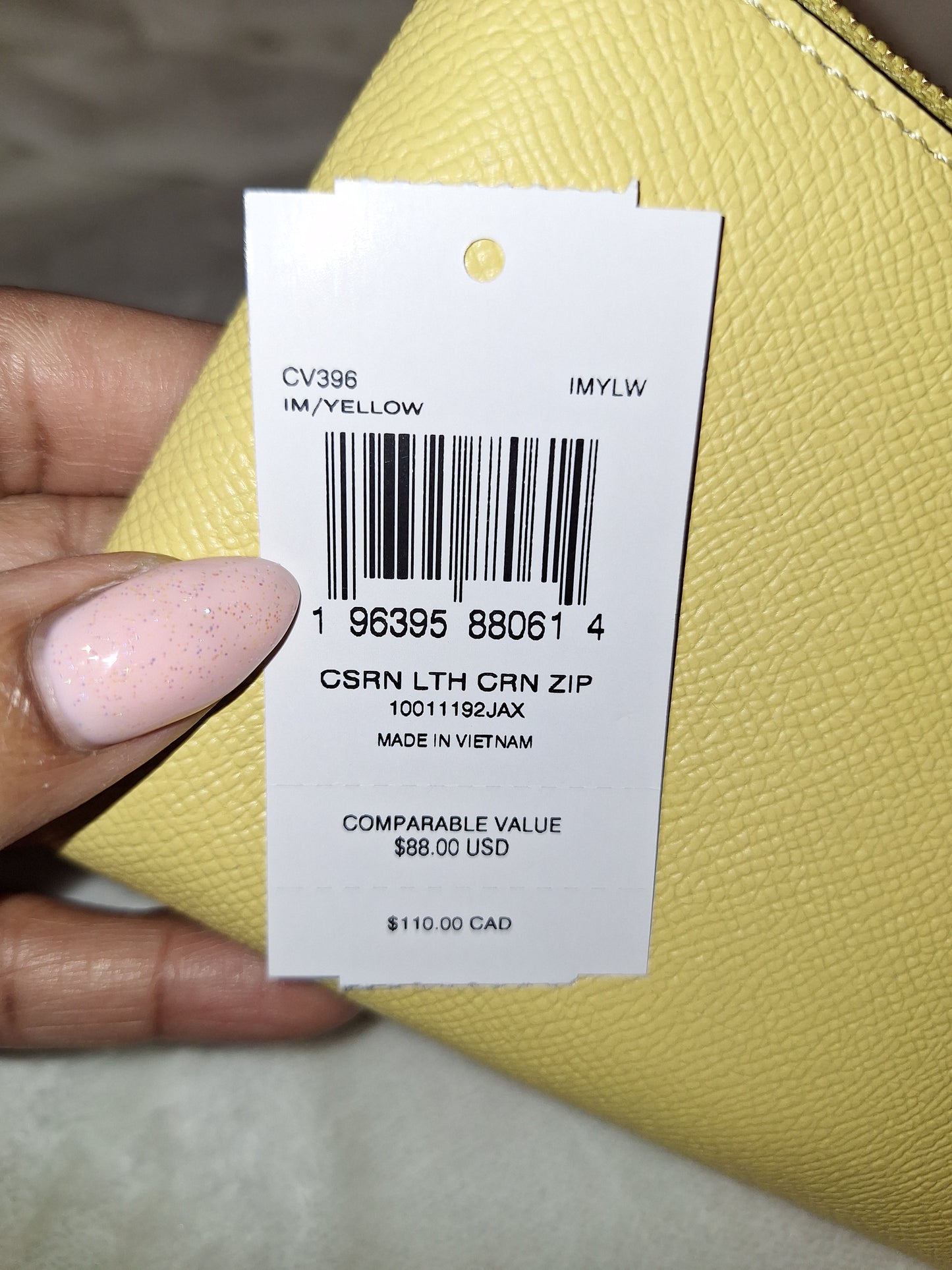 Coach Corner Zip Wristlet - Leather - Yellow - NWT - (Price Includes Shipping)