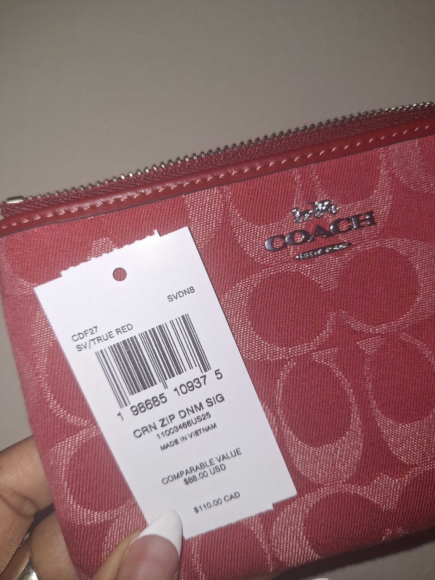 Coach Signature Denim Corner Zip Wristlet - Ruby Red - NWT - Price Includes Shipping