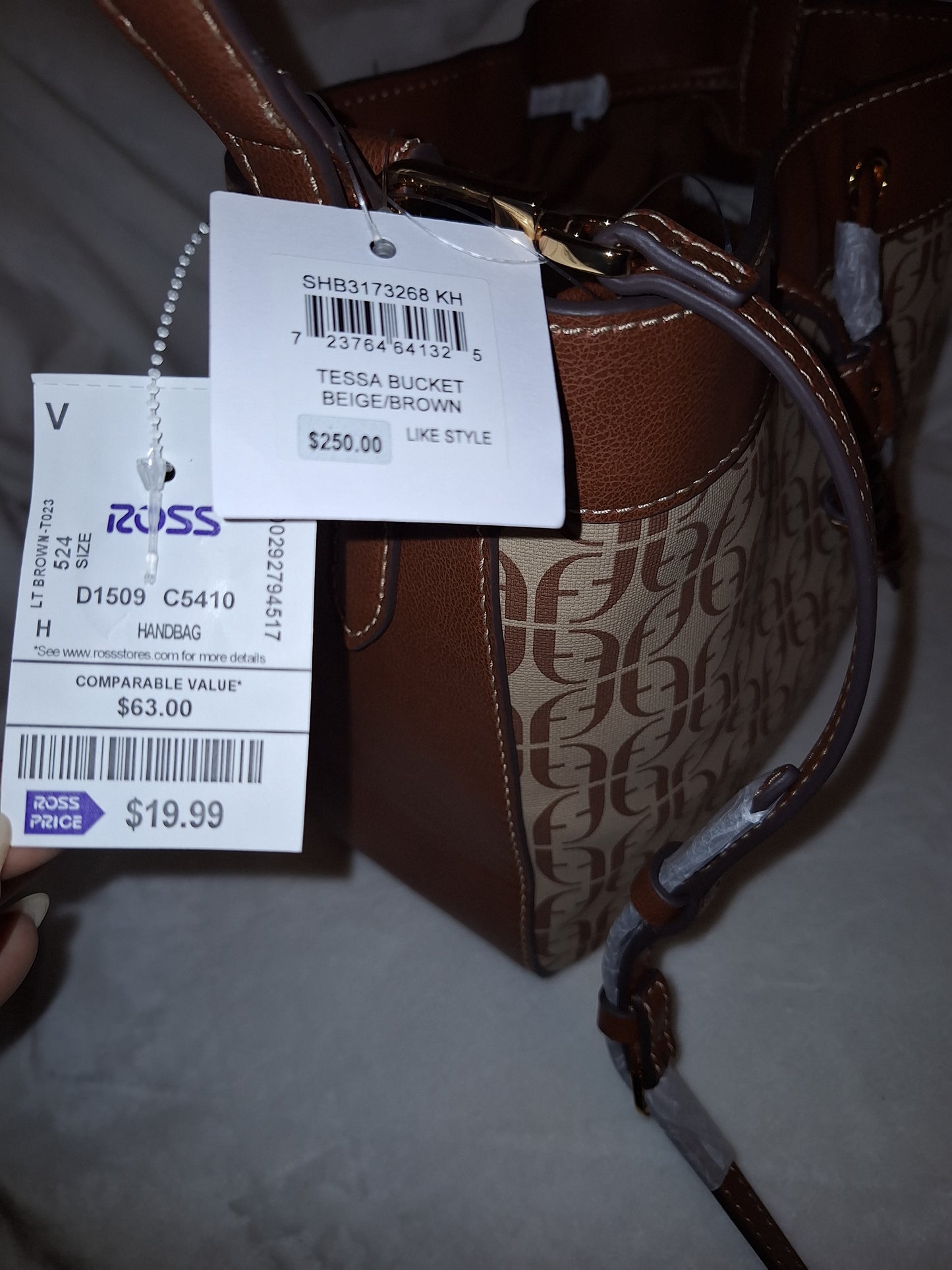 Fossil Tesa Bucket Drawstring Bag - Signature Canvas & Leather - Tan/Brown - NWT (Price Includes Shipping)